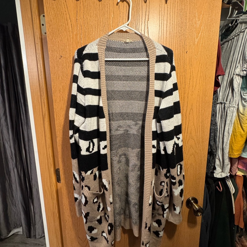 Heimish USA Black and Cream Striped Leopard Cardigan